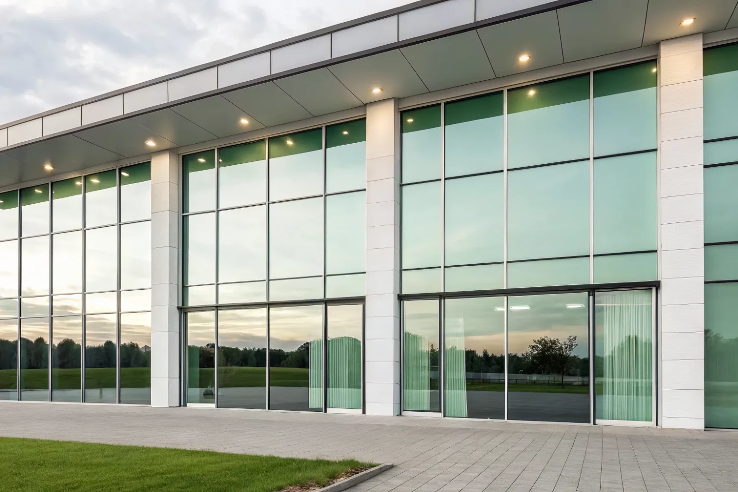 Modern clubhouse at a golf course listed for sale.