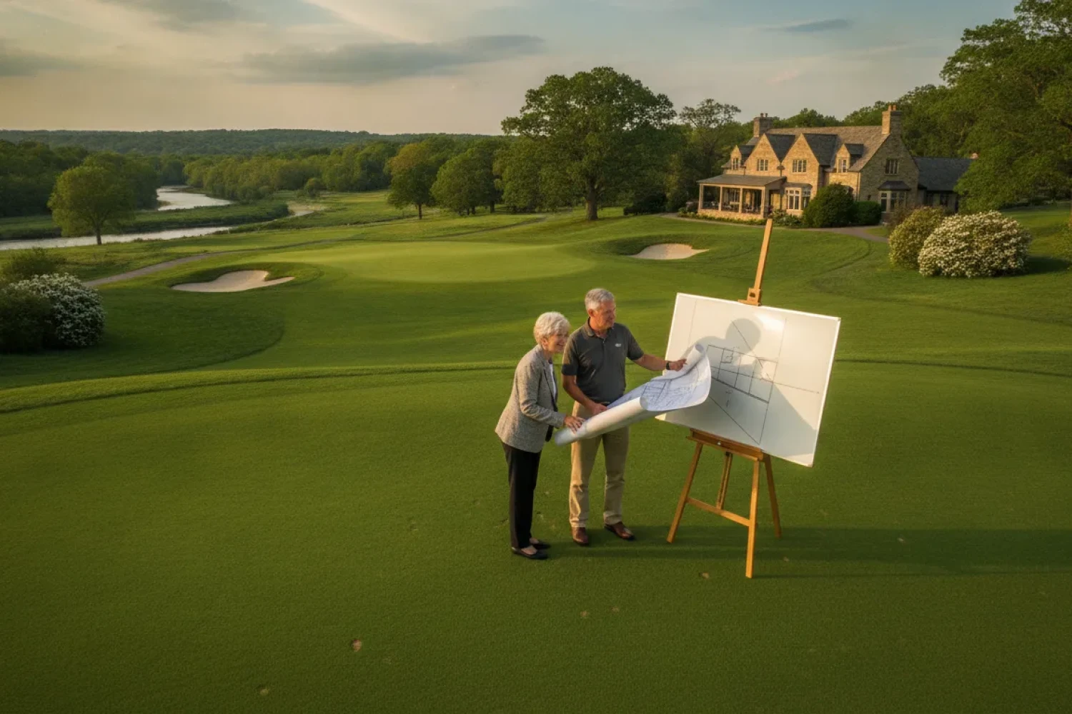 Golf course owner reviewing property value with a trusted advisor