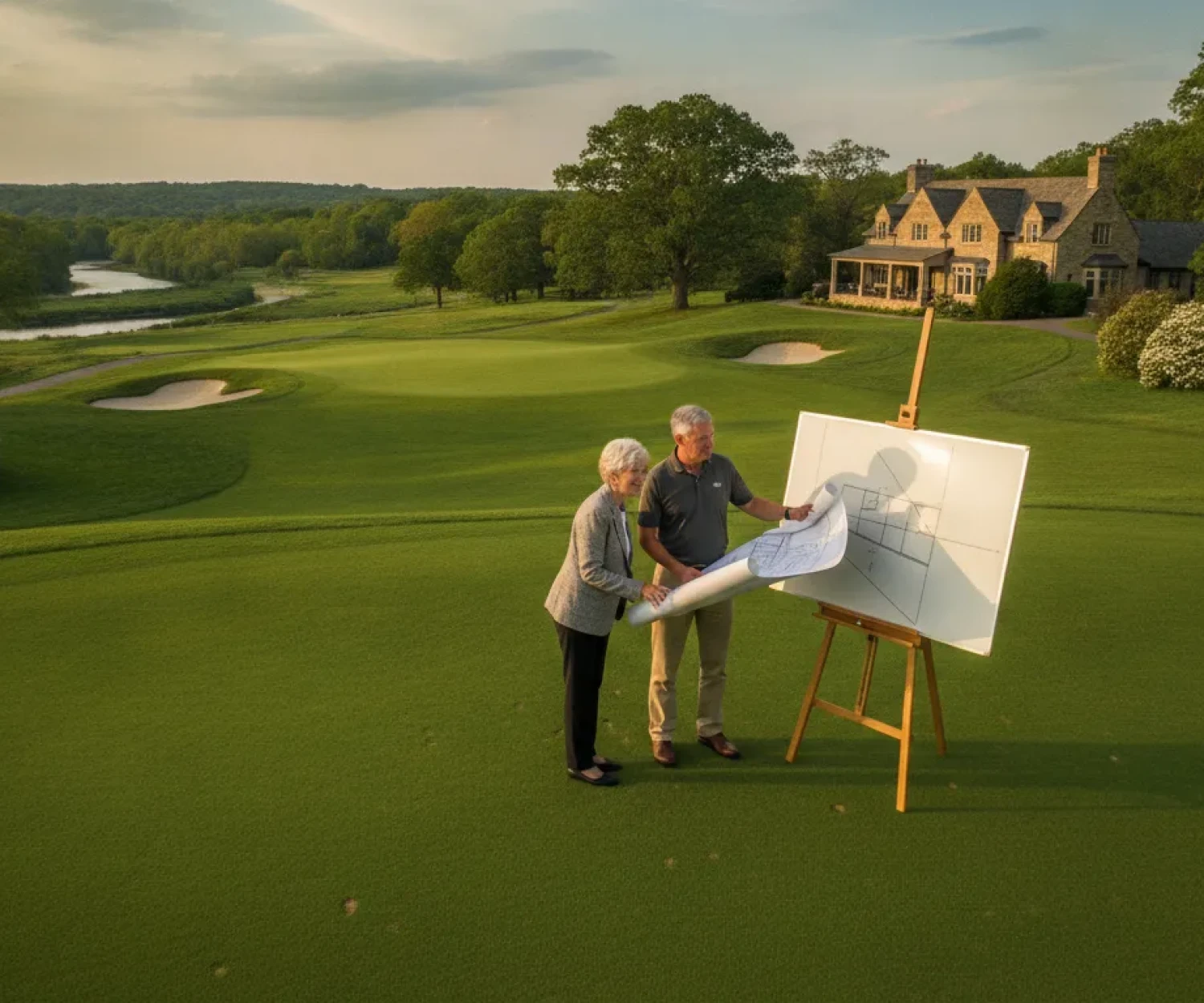 Golf course owner reviewing property value with a trusted advisor