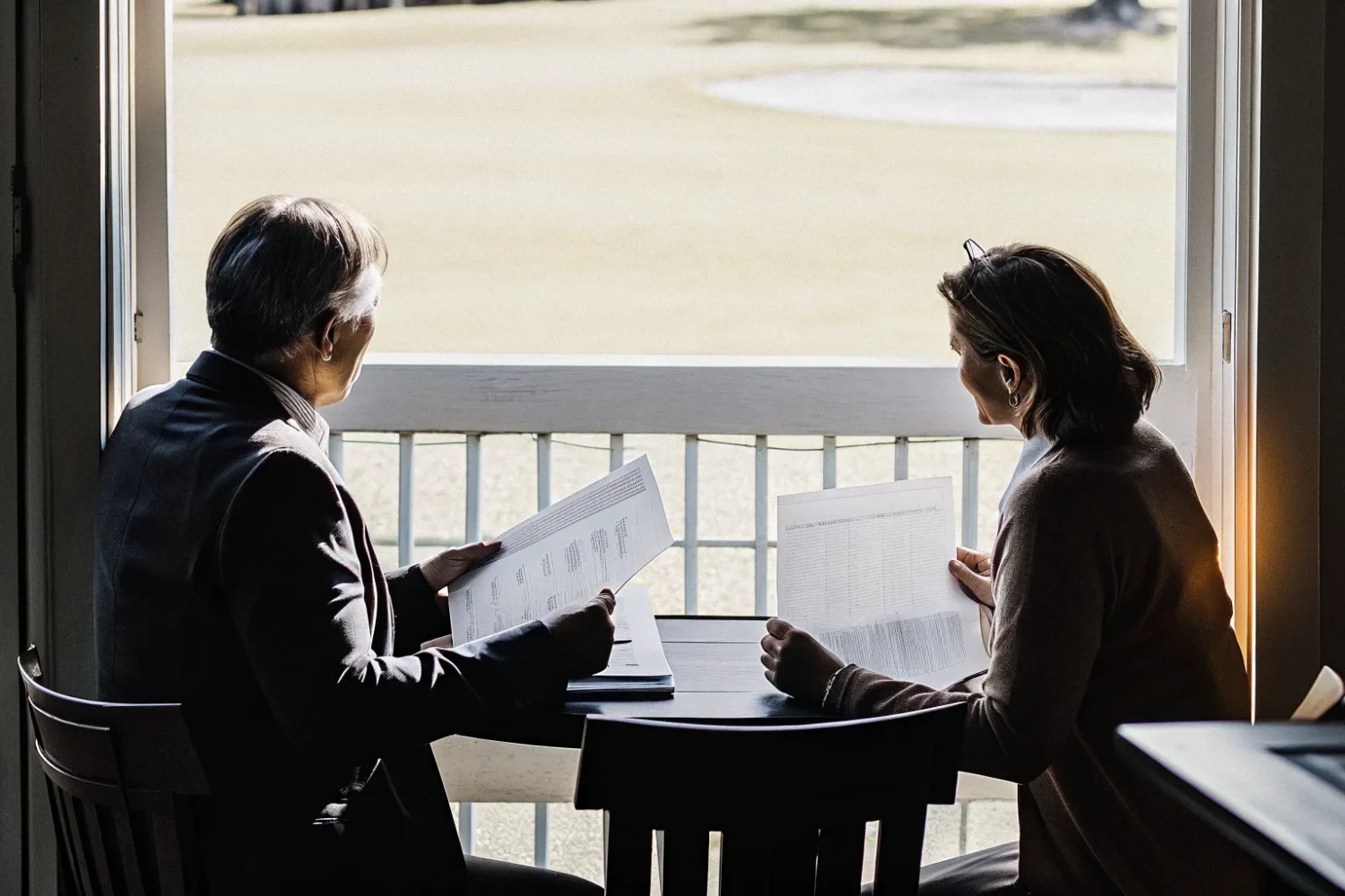 Golf course owner and advisor preparing a golf course for sale in a clubhouse
