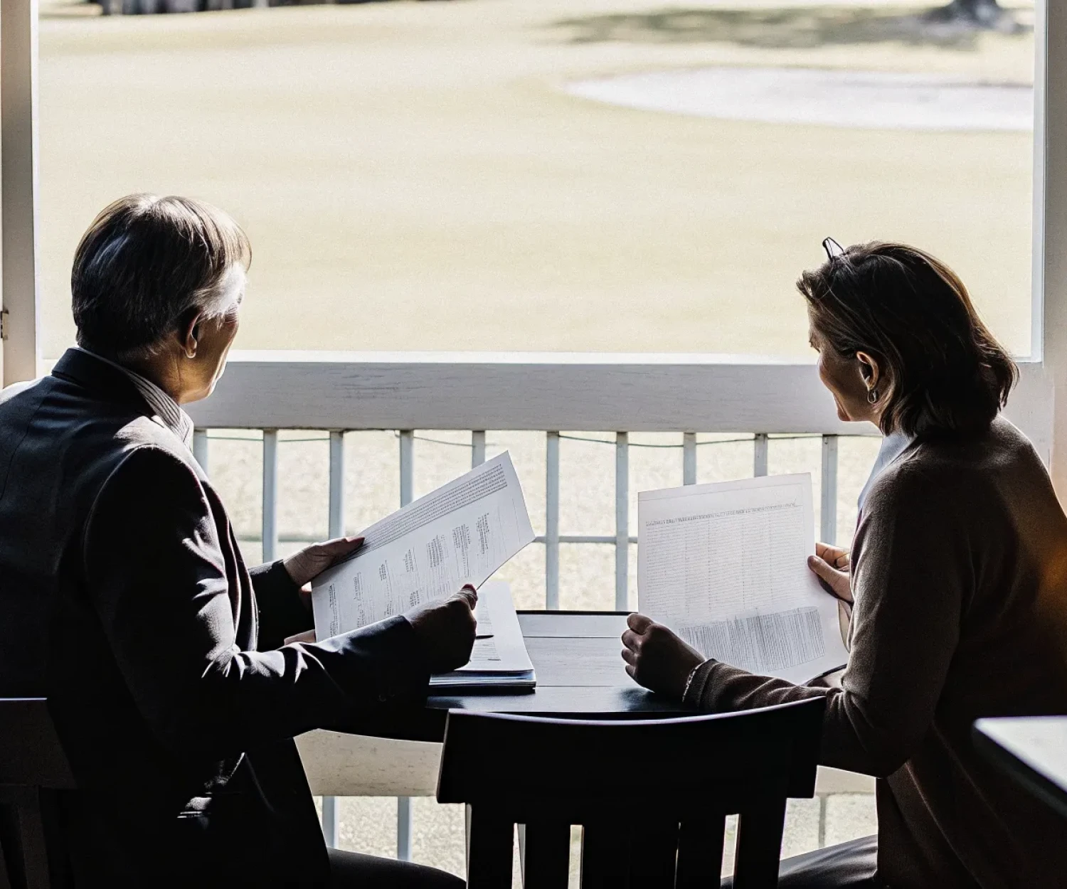 Golf course owner and advisor preparing a golf course for sale in a clubhouse