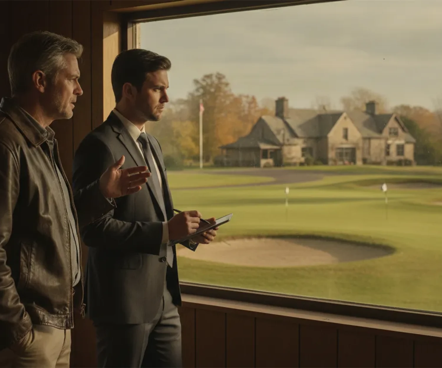 Golf course owner and advisor reviewing a distressed property