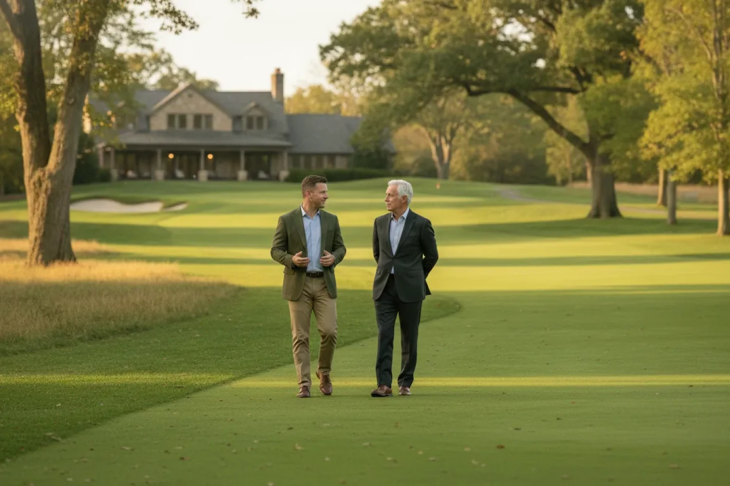 Golf course owner and advisor discussing a property transaction